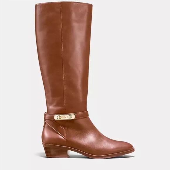 Coach Caroline Swagger Brown Leather Tall Riding Boots, Size 11, EUC - Picture 1 of 7